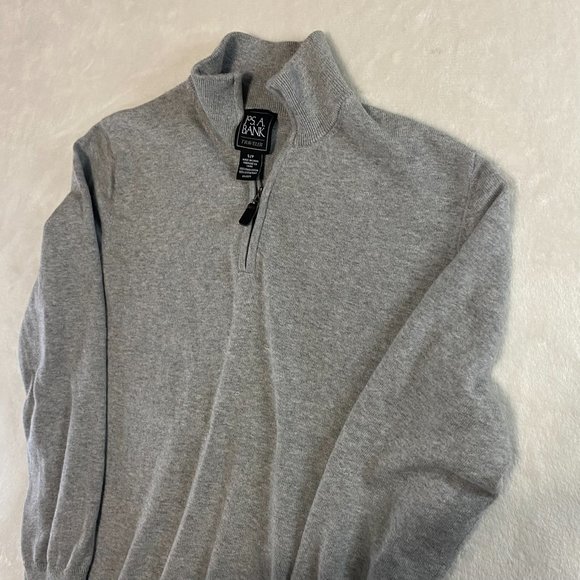 Jos A Bank Sweater Gray Traveler Pima Cotton 1/4 Zip Mock Neck Men’s Small - Picture 2 of 8